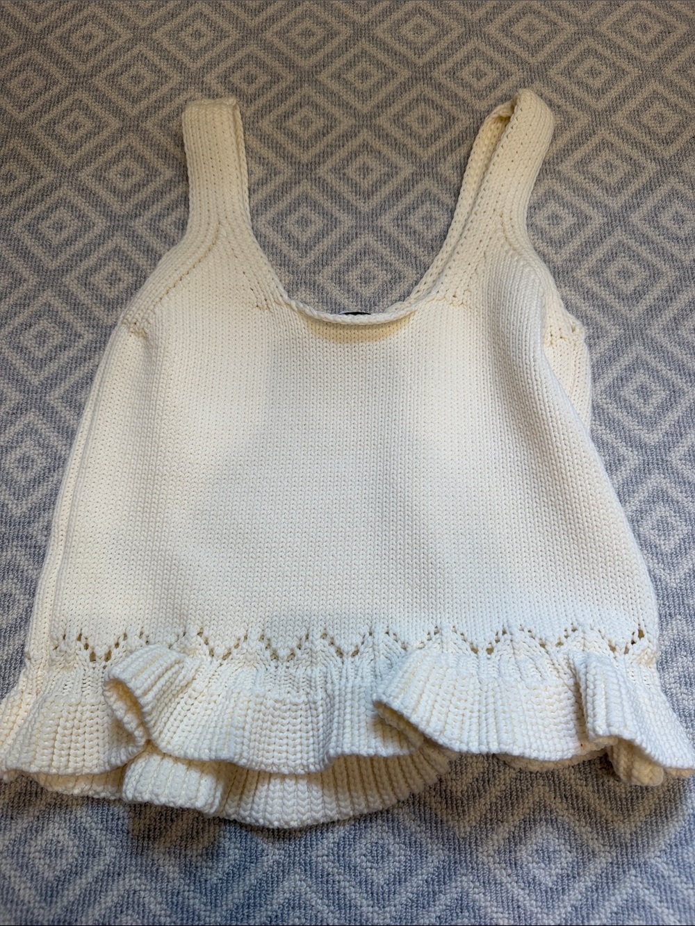 Sam Edelman Cream Knit Ruffle-Edge Crop Tank - Picture 4 of 4